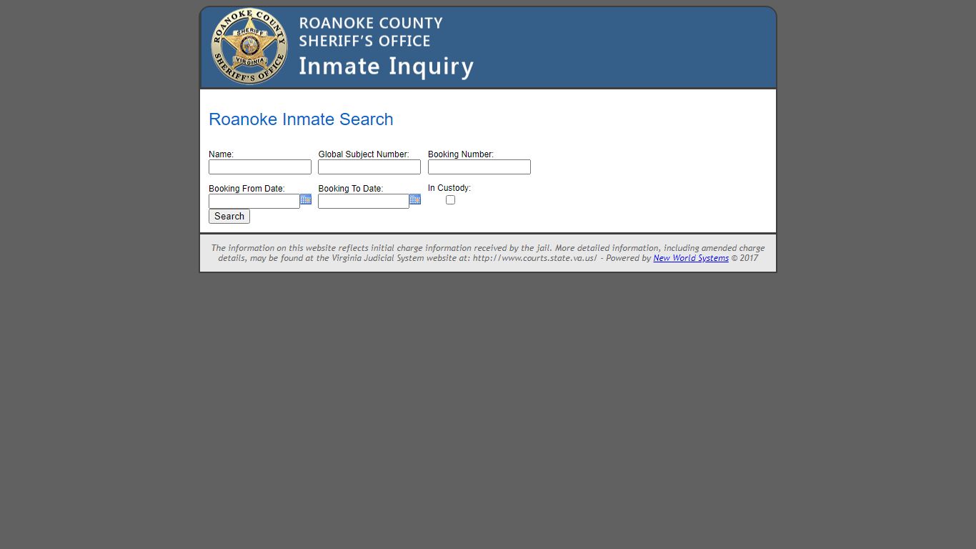 Roanoke Inmate Search - Roanoke County, Virginia