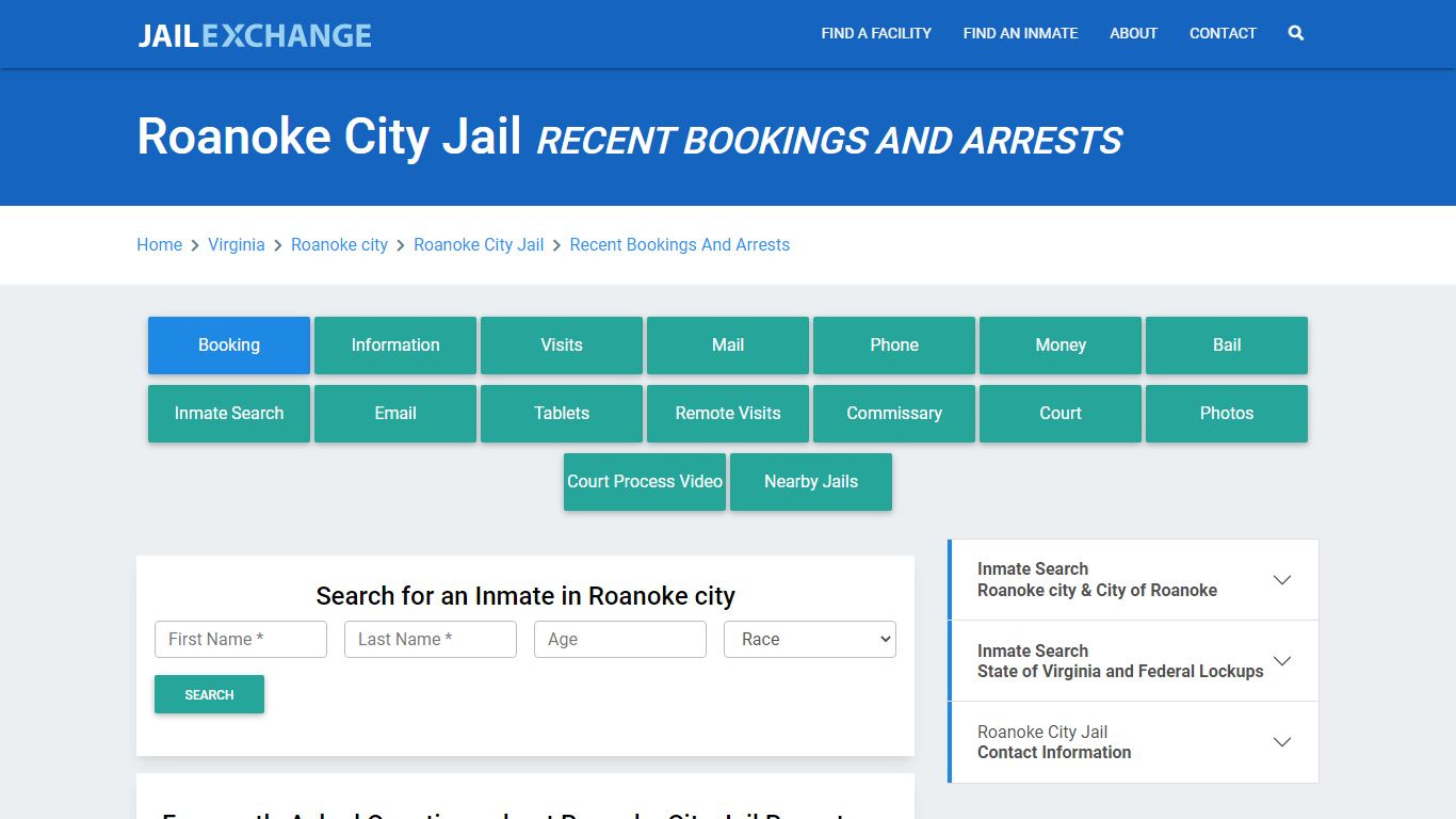 Roanoke City Jail Recent Bookings And Arrests - Jail Exchange